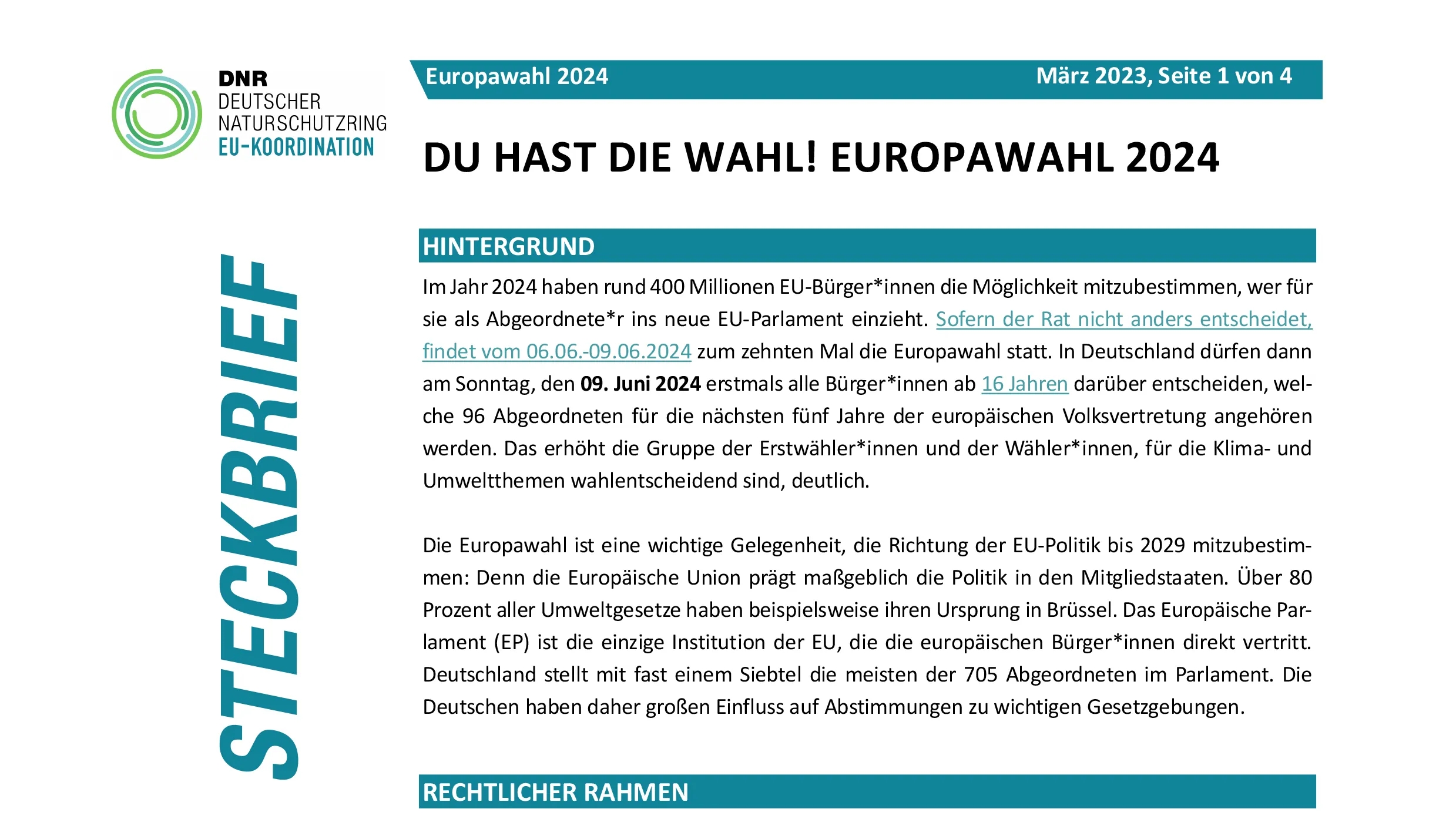 Steckbrief zur Euroawahl 2024