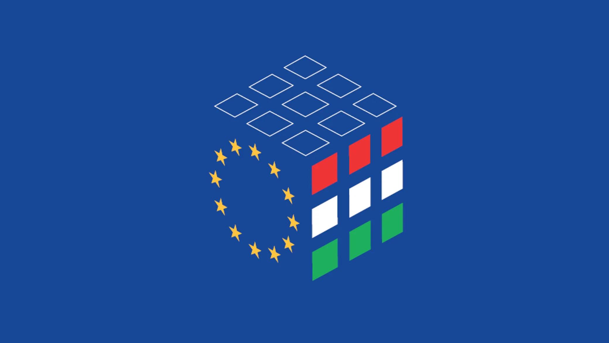 Logo der ungarischen Ratspräsidentschaft - erinnert optisch an den Kubix-Würfel